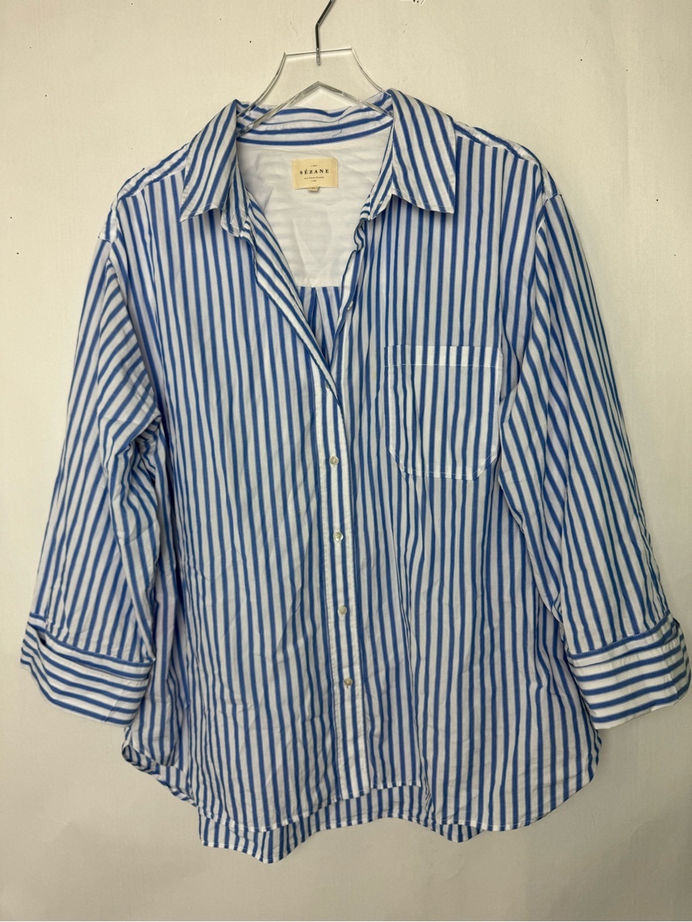 Sezane Blue and White Striped Button-Down Shirt Sz 46